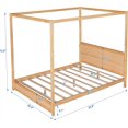 thumbnail image 3 of Queen Canopy Bed with Headboard,Wooden Canopy Bed Frame Queen with Support Legs, Queen Size Platform Bed Frame for Teens Adults, No Box Spring Needed, 3 of 8