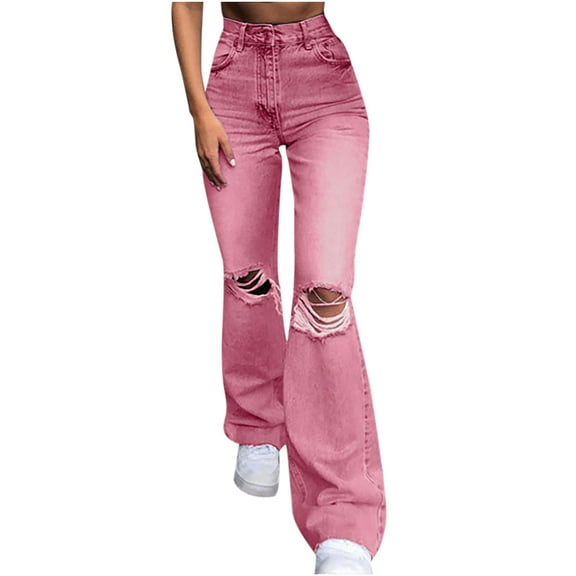 Aoochasliy Womens Pants Clearance Fall Fashion Casual Loose Washed Denim RippedJeans Casual Solid Stretch Slim Pants