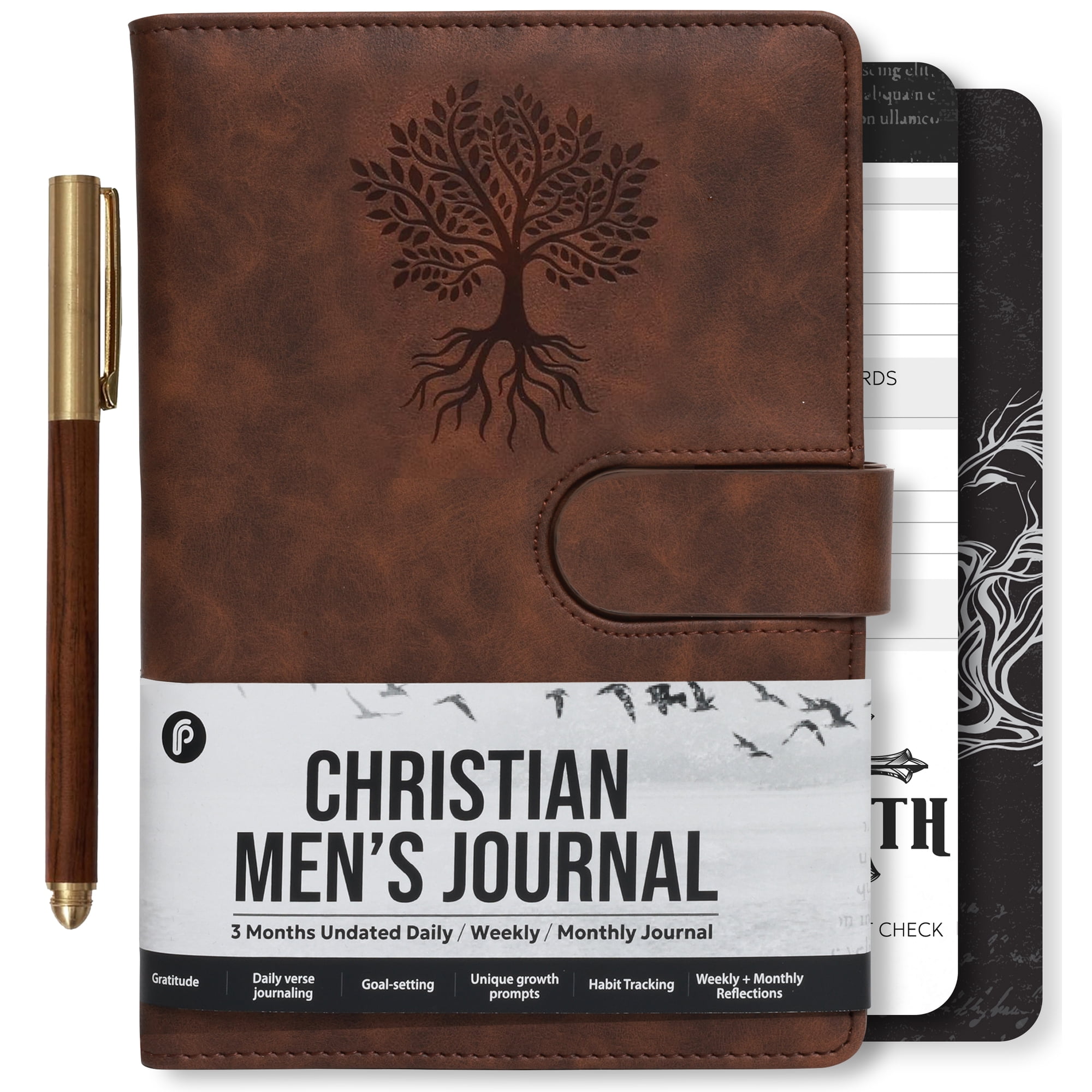 Leather Christian Bible Prayer Journal For Men - Study Scripture Notebook & Planner Undated Religious Daily Devotional, Tree of Life