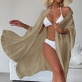 thumbnail image 6 of Batwing Sleeve Beach Cover Up Button Front Kimono Bathing Suit Cover Ups (Khaki,One Size), 6 of 6