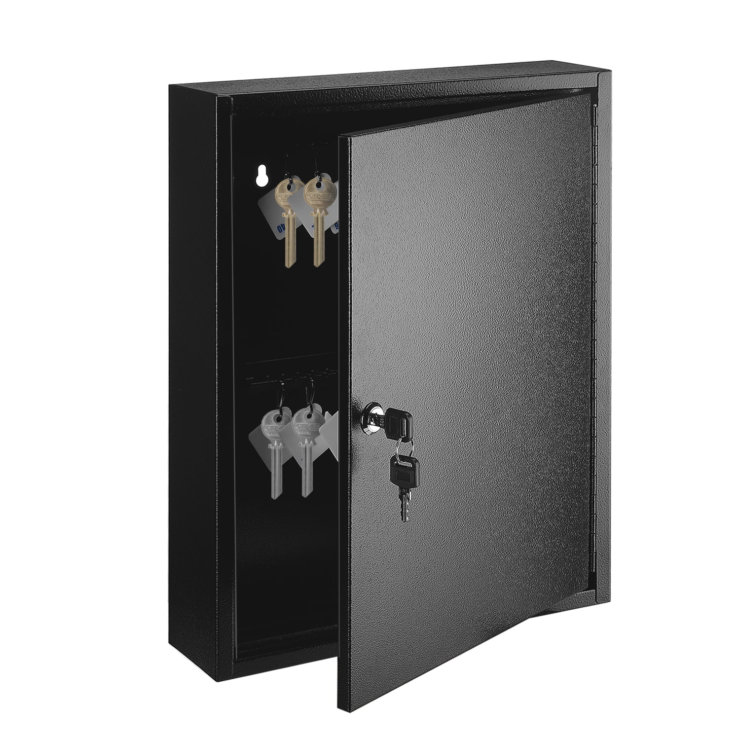 Security Storage Lock Box System for Homes Hotels Schools or Business Black Flexzion Key Cabinet Steel Lock Box with 60 Capacity Colored Key Tags & Hooks Wall Mounted Safe Organizer 