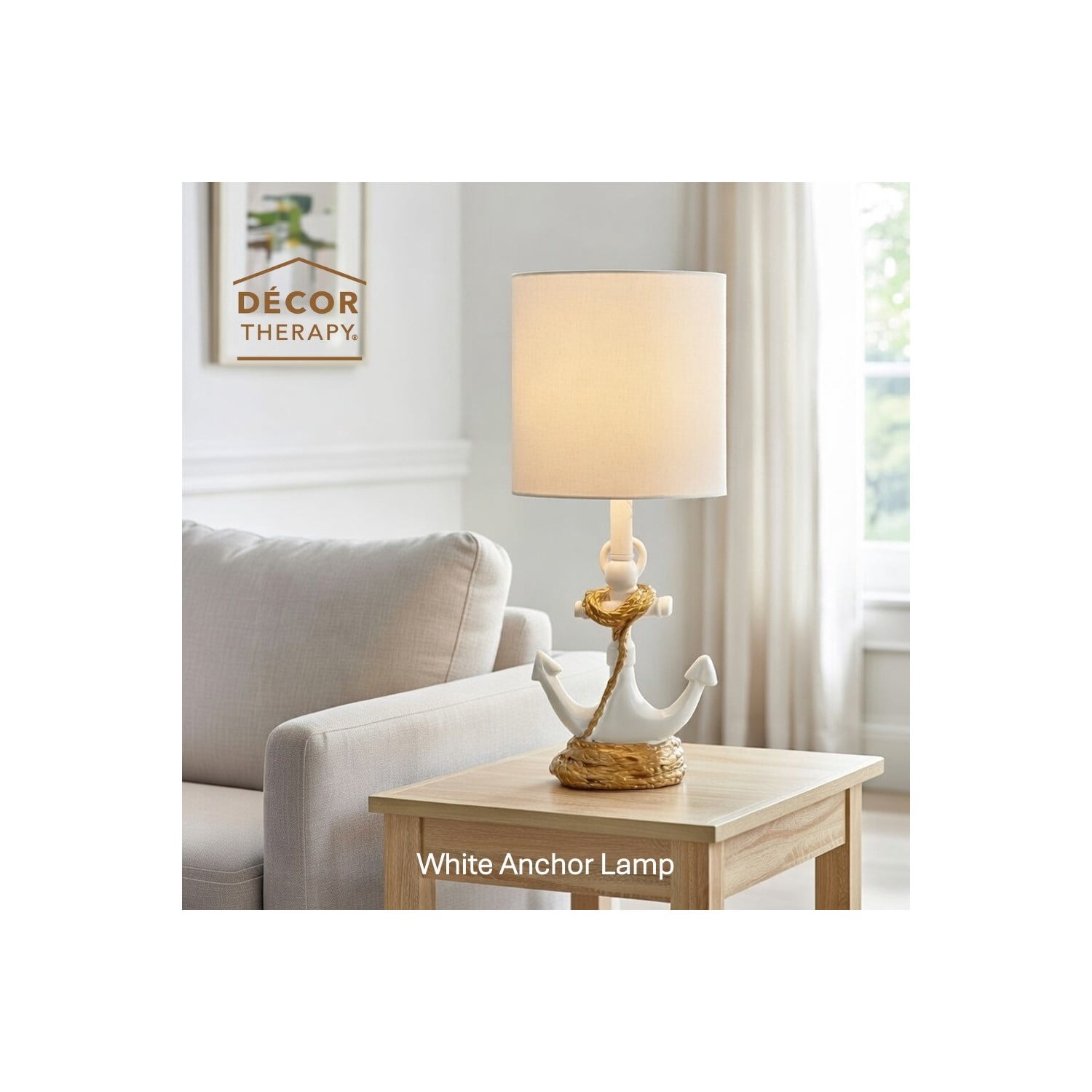 Decor Therapy Anchor Resin Accent Lamp with 40W Bulb, 8x8x16 inches, White