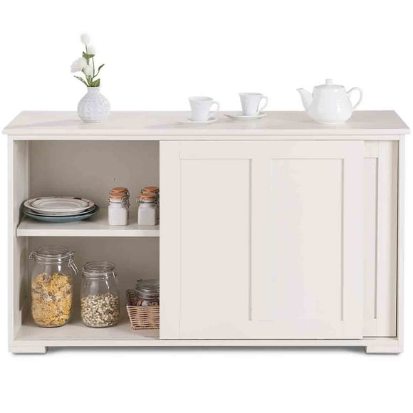 Topbuy Wood Buffet Cupboard Kitchen Storage Cabinet Sideboard w/ Sliding Door Antique White