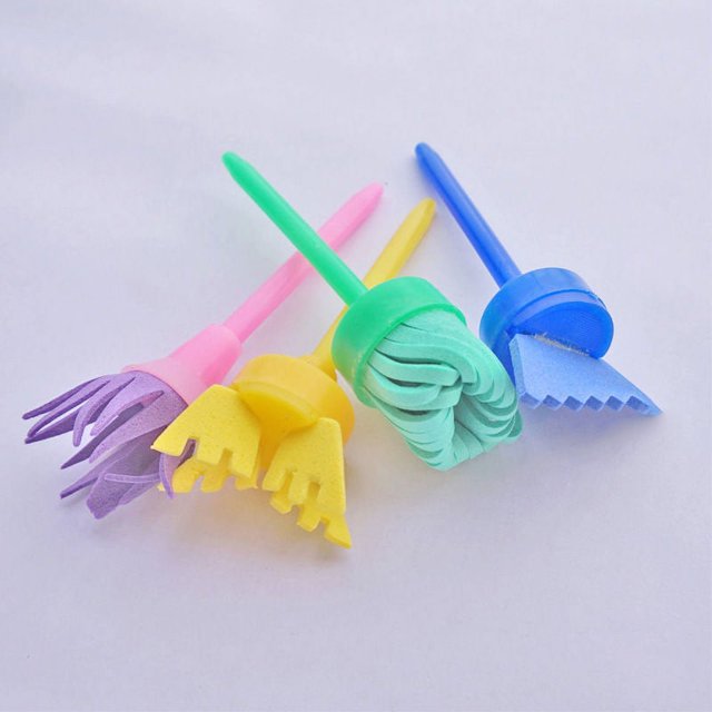 Pinceles redondos de espuma con punta de esponja para arte de puntos, punteado y plantillas - Juego de 5 $ Juego de pinceles redondos de esponja de espuma para pintura, cepillo de espuma con mango de