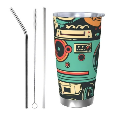

KLL Retro Pop Art Collage Print 40oz Stainless Steel Insulated Car Cup with Spillproof Lid - Keep Your Drink Hot or Cold on the Go-Straw Three-piece Set
