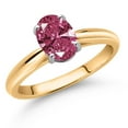 thumbnail image 2 of Gem Stone King 10K Yellow and White Gold Red Zirconia Solitaire Engagement Ring for Women (1.21 Cttw, Oval 8X6MM, Gemstone Birthstone, Size 6), 2 of 4