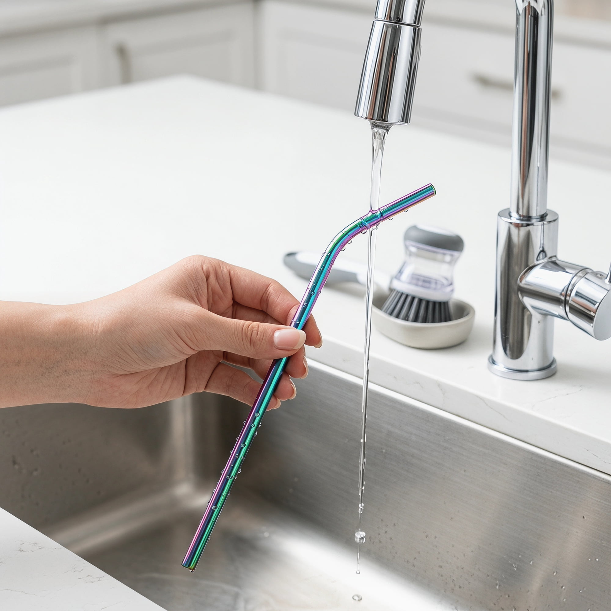 Unique Bargains 10Pcs Reusable Stainless Steel Dishwasher Safe Straws Iridescent A