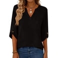 thumbnail image 4 of Womens 3/4 Length Sleeve Tunic Tops Casual V Neck Shirts Business Work Blouses Trendy Flowy Tees, Size: S-2XL, 4 of 6