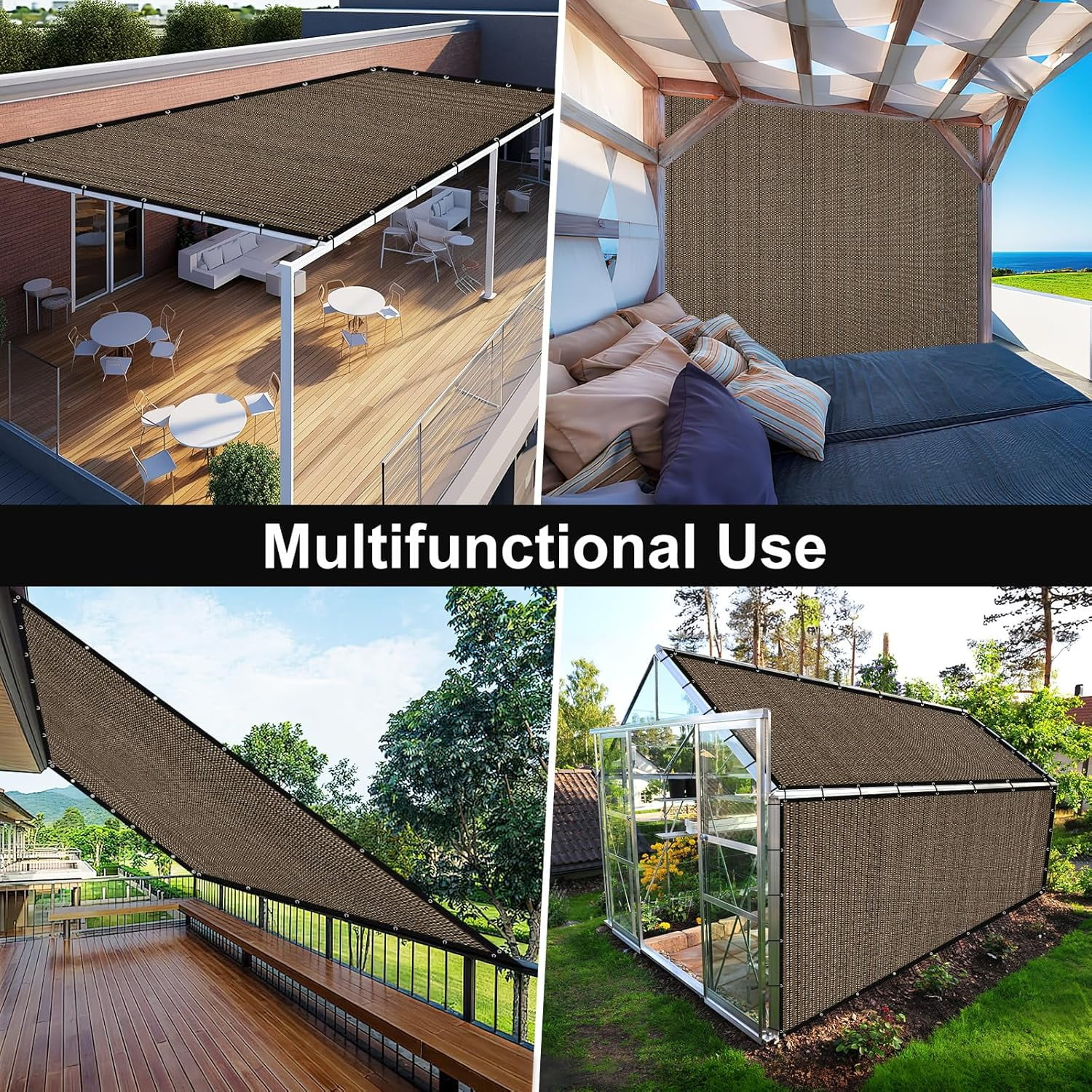 Shade&Beyond 12'X20'Sun Shade Cloth, 90% Pergola Shade Cover Canopy with Grommets, Sun Screen Fabric Tarp for Patio, Outdoor, Garden, Backyard,Mocha