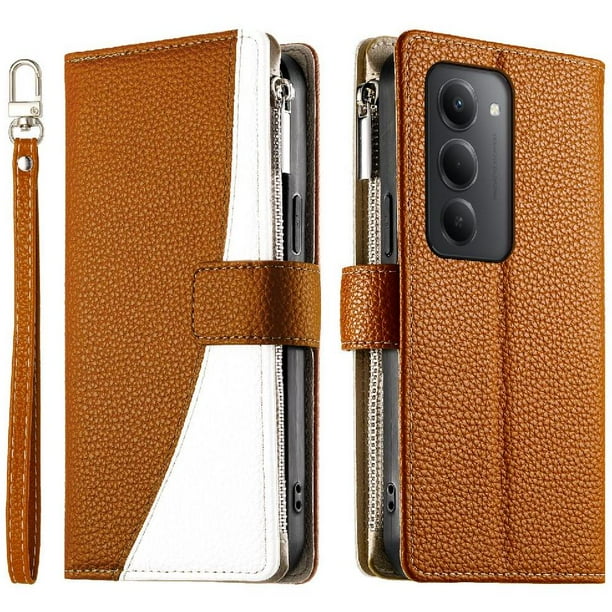 Funda cartera GANGXUN para Xiaomi Redmi 15 5G , cuero PU con tarjetero, cremallera, correa de mano, soporte y protección 722°