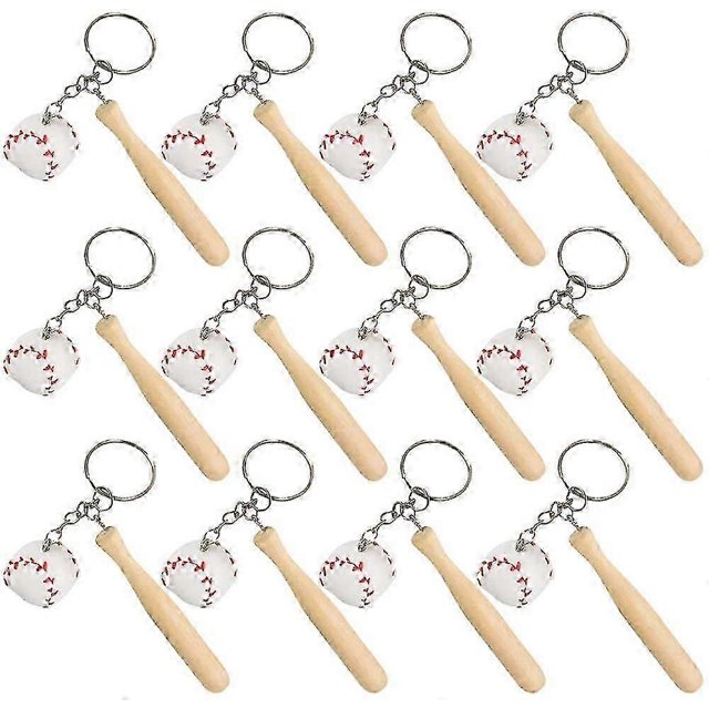26-27 Mini 3-inch Wooden Bat With Baseball Keychain, For Kids Age 8+, Set Of 12 Perfect For Team Giveaways, Sports Souvenir Favors, Victory Parties