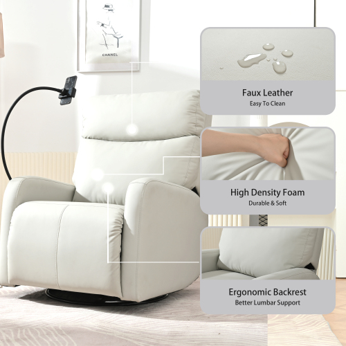 MOONMISS Swivel Rocker Recliner Chair,360 Degree Nursery Rocking Chairfor Bedroom,Living Room Chair Home Theater Seat,Phone Holder(Light Gray)