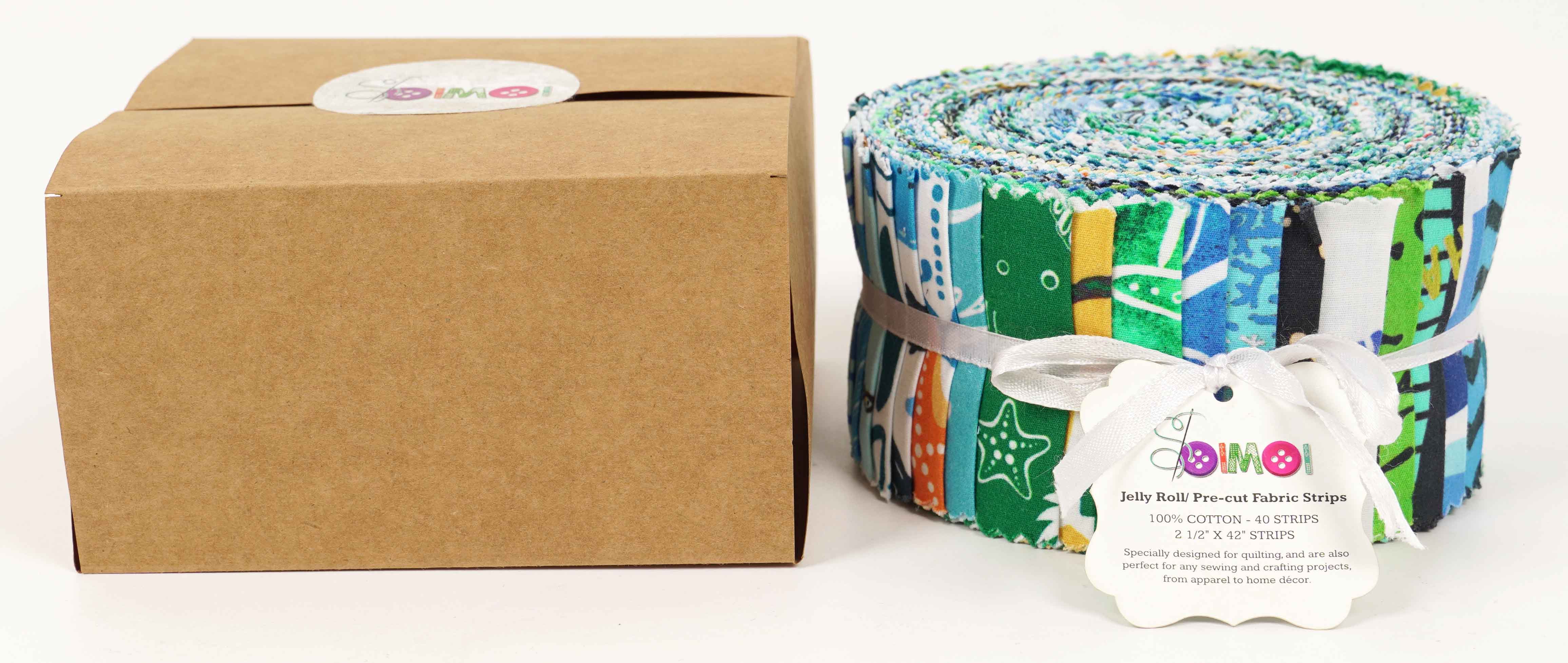 Soimoi 40Pcs Beach Print Cotton Precut Fabrics For Quilting Craft Strips 2.5x42 inches Jelly Roll - Blue & Green