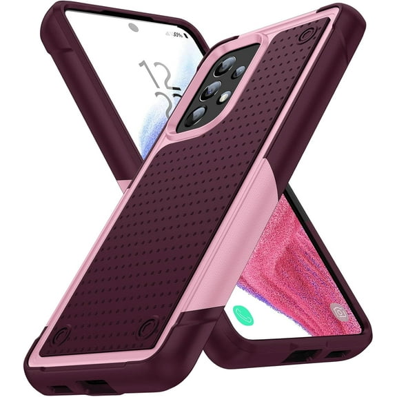 Designed for Samsung Galaxy A53 5G Case 2 in 1 Gift Militay Grade Drop Protective Rugged Heavy Duty Cover Shockproof Case for Galaxy A53 5G Phone Case for Women Men Boy Girl (Pink Rose Red)