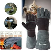 IC ICLOVER Leather Forge/Mig/Stick Welding Gloves Heat/Fire Resistant,Mitts for Oven/Grill/Fireplace/Furnace/Stove 16 inches Gray