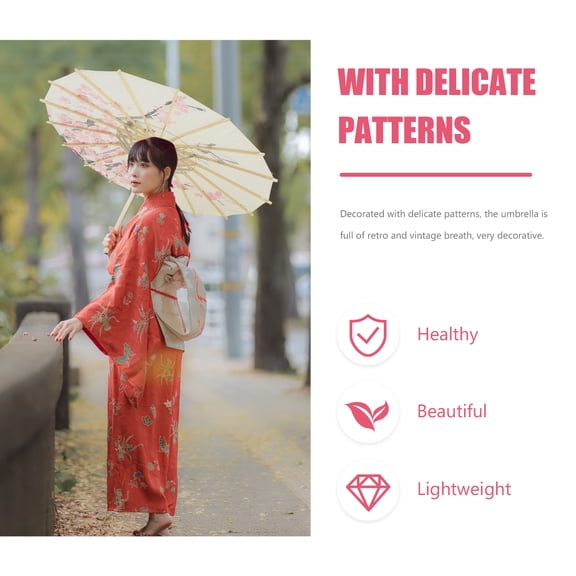 MEIBUTYUP Vintage Multi-Color Paper Umbrella with Wooden Handle for Home Decor and Party Decoration