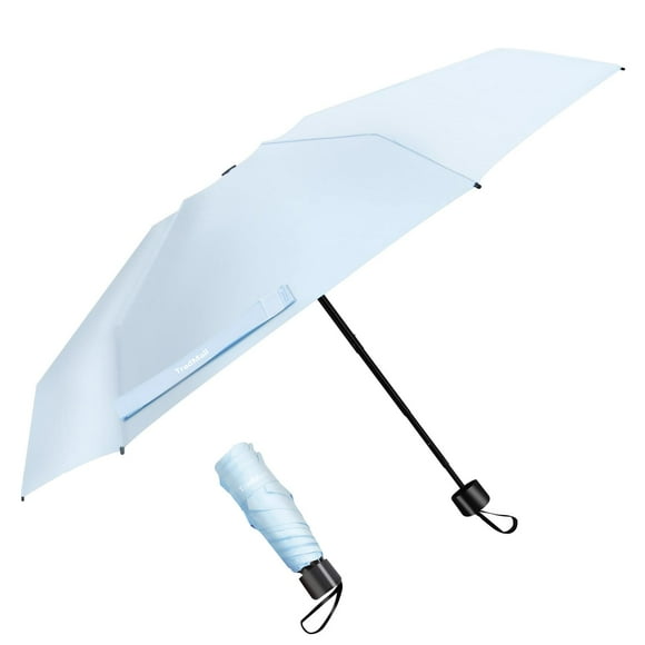 Tradmall Mini Travel Umbrella Portable Lightweight Compact Parasol With 95% Uv Protection For Sun & Rain Sky Blue