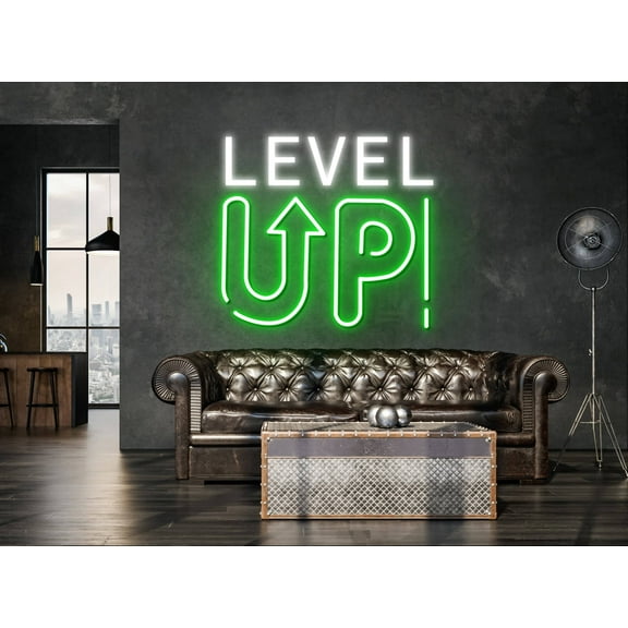 Glowneon Level Up Neon Sign, Quote Led Sign Wall Decor