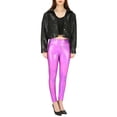 thumbnail image 5 of HDE Women's Shiny Holographic Leggings Liquid Metallic Pants Iridescent Tights (Fuchsia, Small), 5 of 5