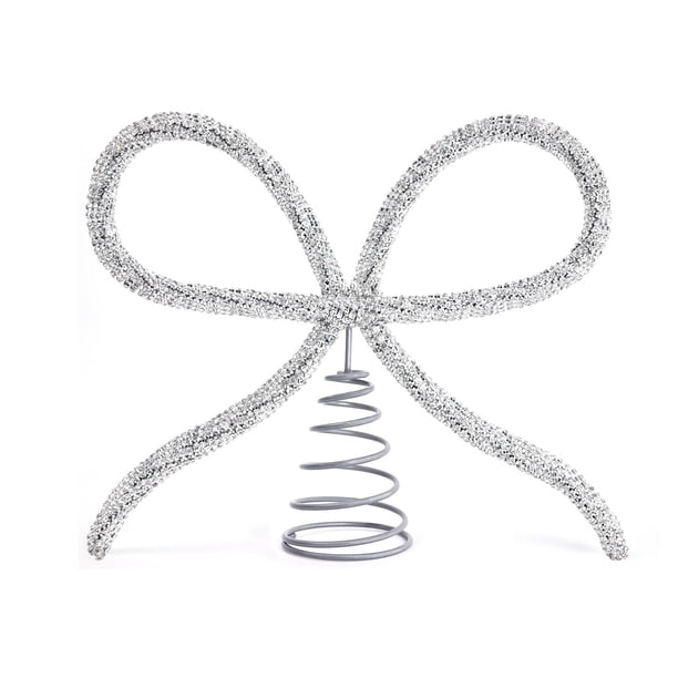 Billuyoard Adorno de árbol de Navidad con lazo de metal, cristal y diamantes de imitación de lujo, para decoración interior y exterior del Kits de decoración para fiestas plata