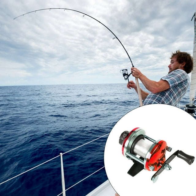 Langgg Moulinet de Pêche Mini Roue en Métal Appât Vitesse de Lancer Ligne de Mer Droite Fil de Navire Attirail Outil Ajustable Traîne pour Spinning Rouge