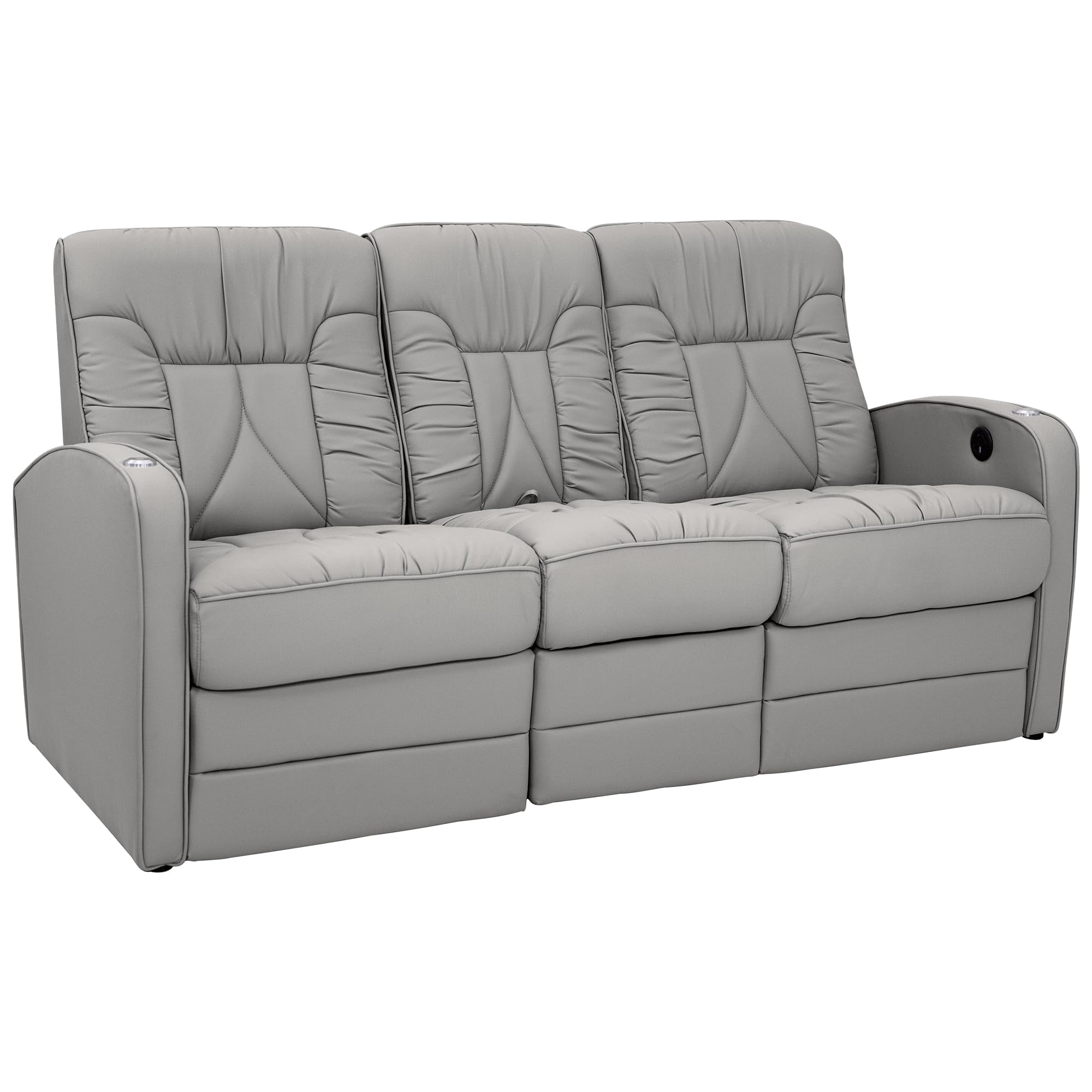 Qualitex De Leon RV Double Recliner Sofa, Ultimate Leather, Manual Recline, Ash