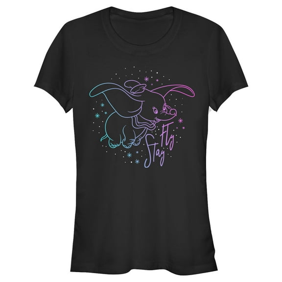 Junior's Dumbo Stay Fly Outline Graphic Tee Black Medium