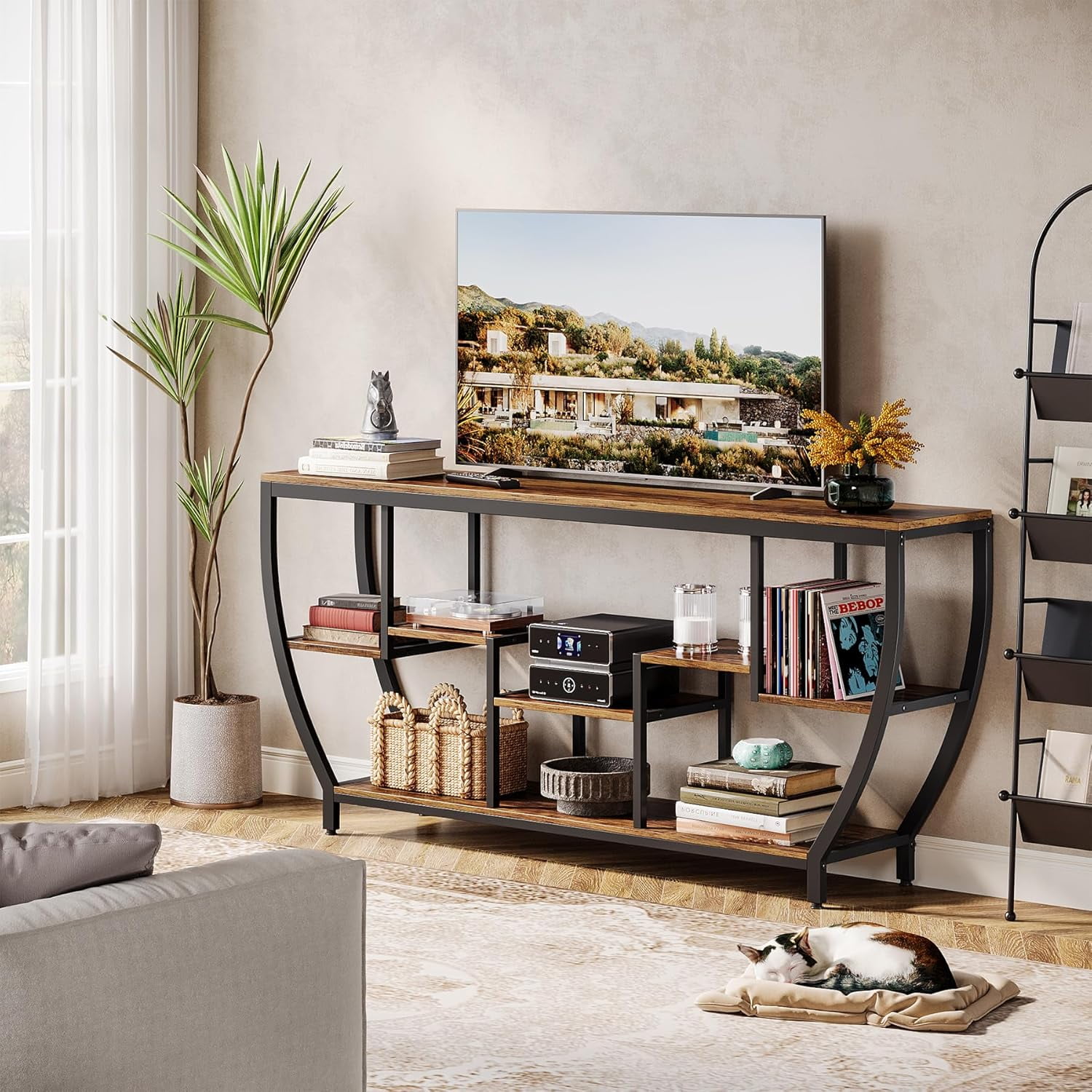 Tribesigns  Entertainment Center with Storage Shelves, 70.9 Inch TV Stand for Television up to 80 Inches for Living Room,Rustic Brown