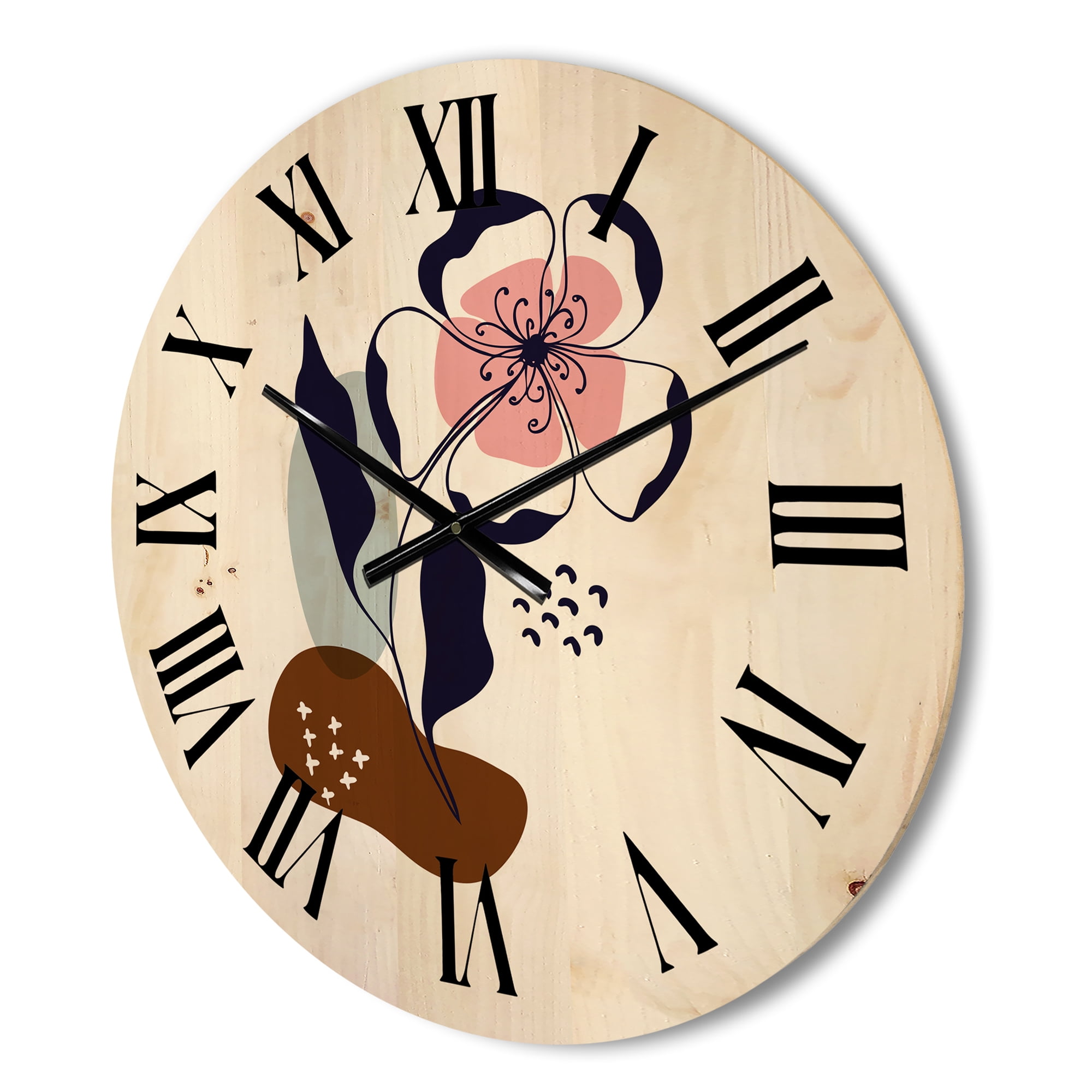 Designart 'Abstract Minimal Shapes Under Flowers IV' Modern Wood Wall Clock