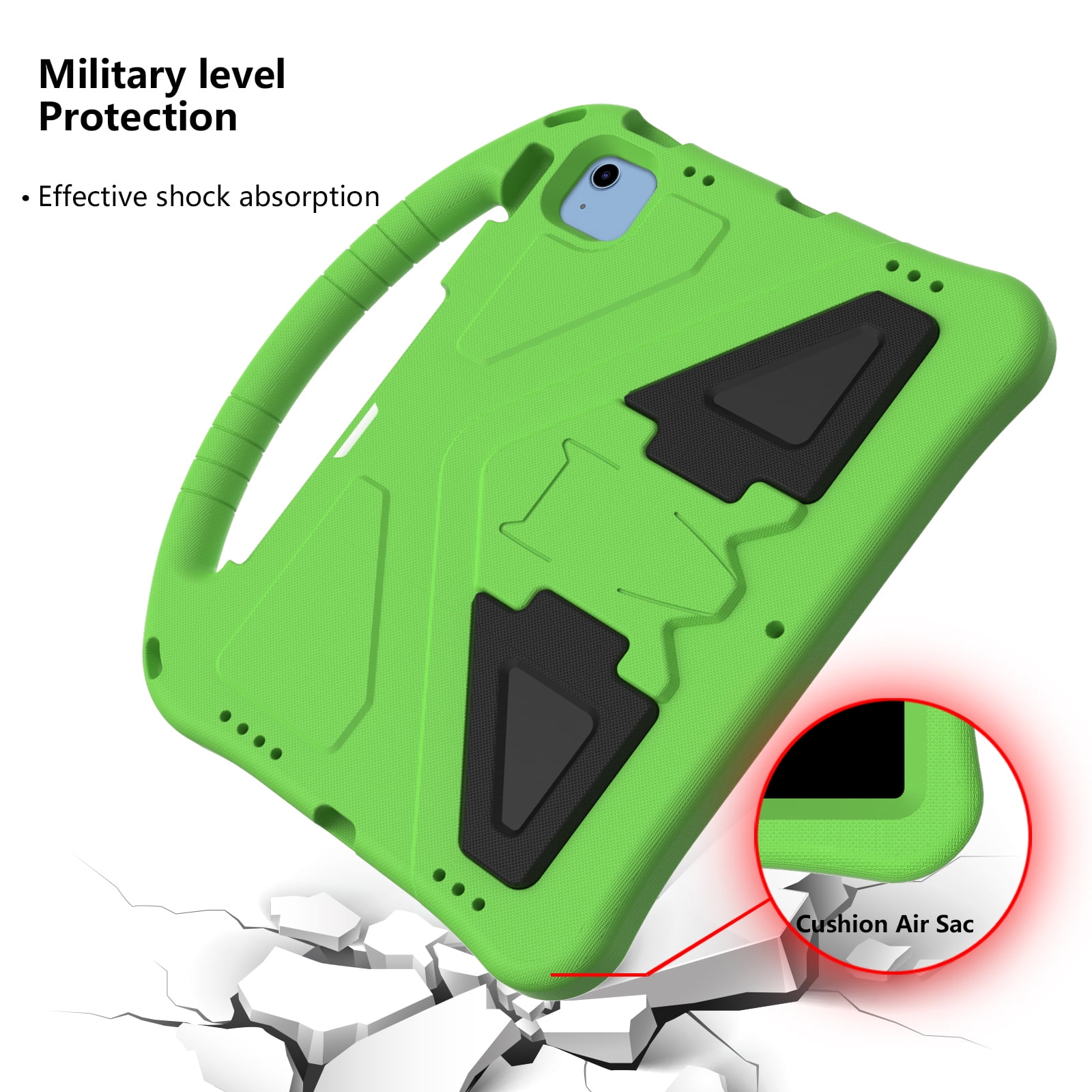 Cowithday Kids Case for Apple iPad 10th Generation  iPad 10.9 inch 2022 with Kickstand/Handle Stand/Pencil Holder [Screen Protector] Lightweight Soft EVA Foam Shockproof Silicone Cover Boy Girl, Green