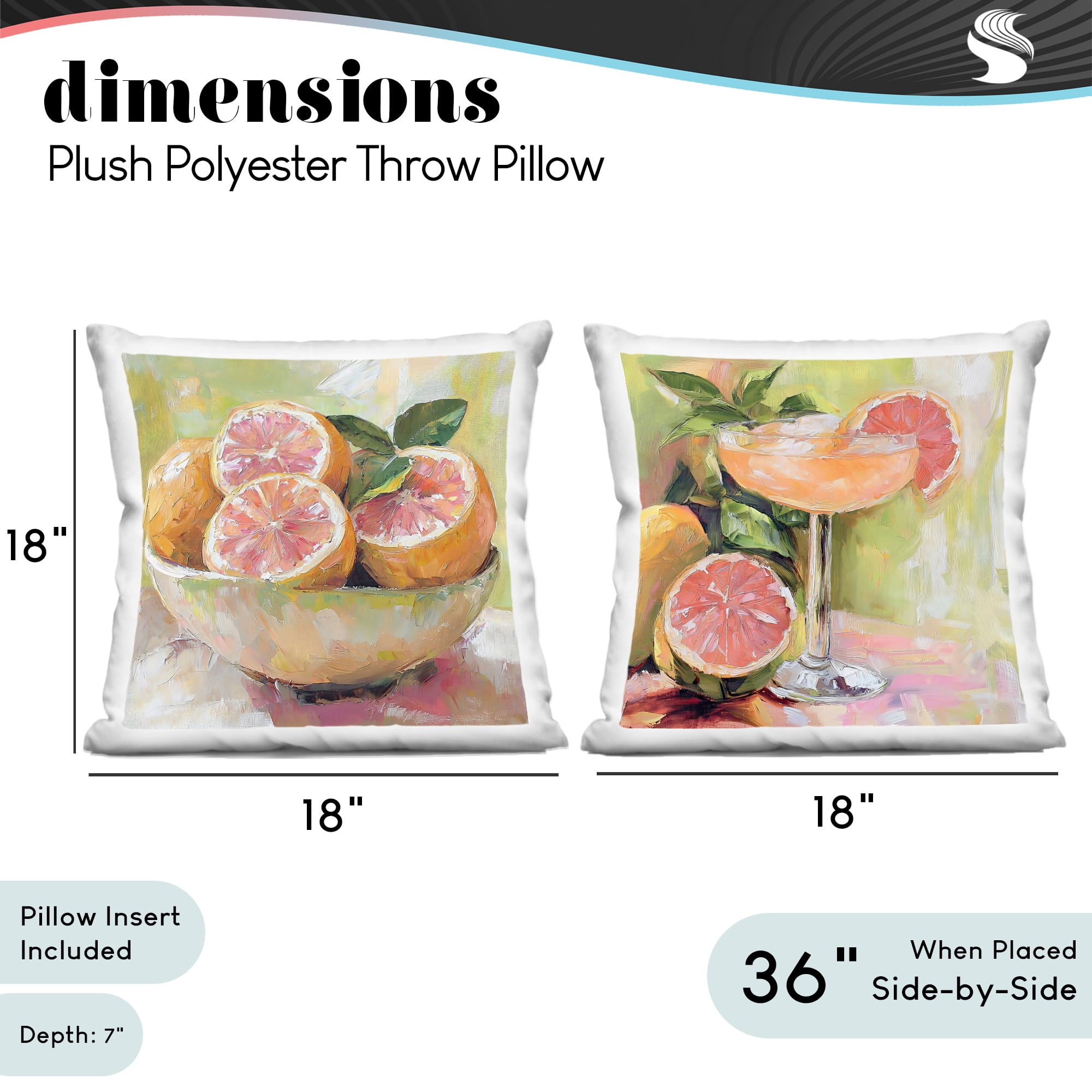 Stupell Industries Grapefruit Bowl & Cocktail 2 Piece Decorative Printed Throw Pillow Set, design by Riley B, 18 x 7 x 18
