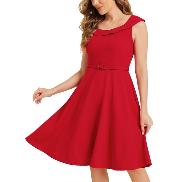 INSPIRE CHIC Vestido Vintage para Mujeres de los años 50 con escote en forma de barco para cócteles L Rojo