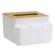 thumbnail image 1 of Bambú y madera + caja de bombeo rectangular redonda blanca caja de pañuelos de escritorio moderna para el hogar, 1 of 5