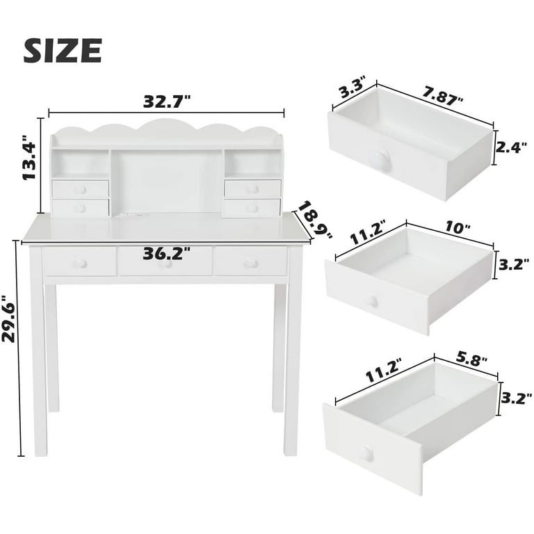 HNEBC LED Study Desk with Hutch and Drawer, Home Office Desk with Outlet,  Computer Desk with Charging Station, Writing Desk for Bedroom, Workstation  for Small Space 