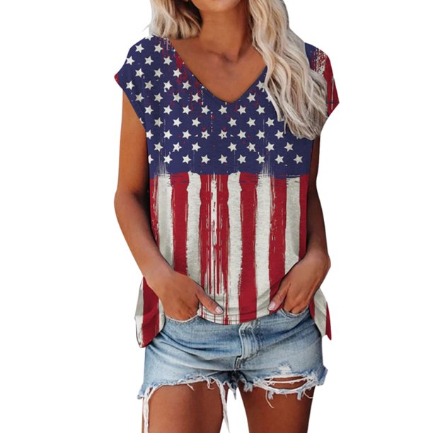 Summer Tops for Women 4th of July American Flag Short Sleeve T-Shirts ...