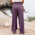 thumbnail image 5 of VSSSJ Women's Cotton Linen Wide Leg Pants Relaxed Fit Solid Color High Waist Straight Flowy Pants Baggy Breathable Lightweight Lounge Trousers Purple XXXL, 5 of 8