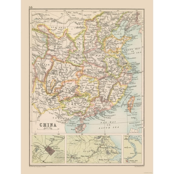 Historic Map - China - Bartholomew 1892 - 23 x 30.23 - Vintage Wall Art
