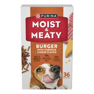 Purina Moist & Meaty Dry Dog Food, Soft Beef Burger with Cheddar Cheese, 6 oz Pouch (36 Pack)