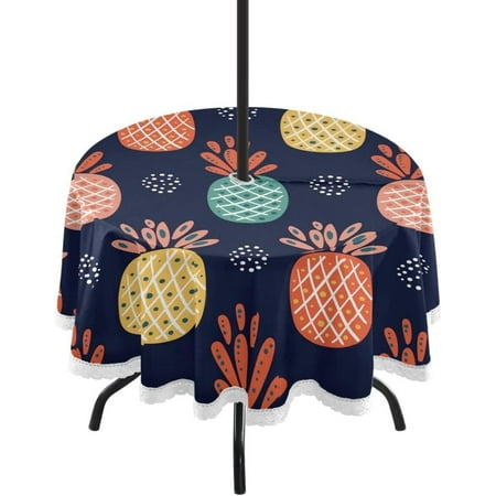 

Hyjoy 60 Tropical Fruit Pineapple Outdoor Round Tablecloth Waterproof Stain-Resistant Non-Slip Circular Tablecloth with Umbrella Hole and Zipper for Tabletop Backyard Party BBQ Decor