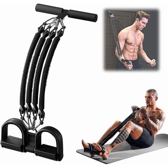 21 Fitness Resistance Bands-4 Tube Pedal Ankle Puller, 2025 New Pedal Resistance Band with Handle, Ab Training Auxiliary Device, 25 pounds per Root, 100 pounds in Total, Freely Adjustable