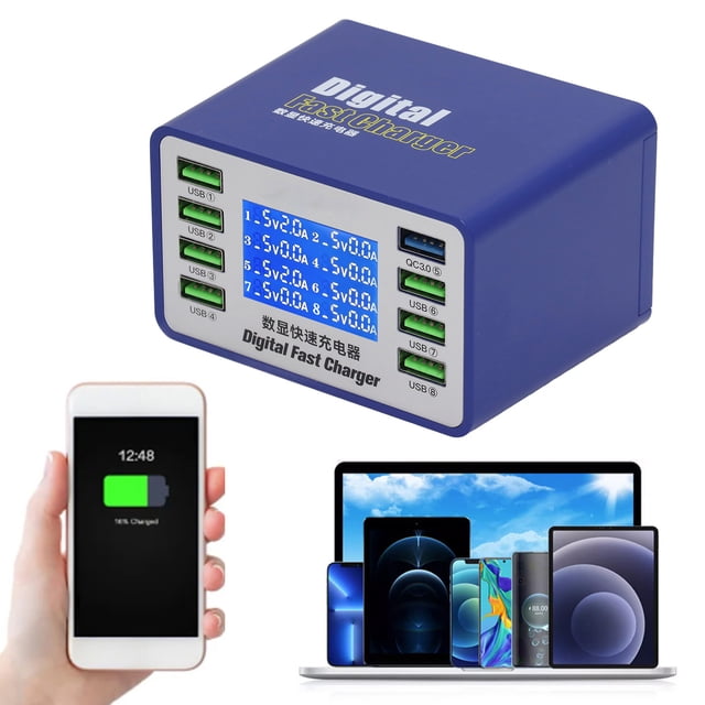 USB Station PWM Power Chip 8 Ports USB 45W QC3.0 USB A Digital Display Multiple For Smartphones Tablets Smartwatches