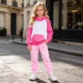 thumbnail image 2 of JIAYUE Girls Clothing Outfits Raglan Long Sleeve Color Block Hoodies With Pocket Solid Jogger Pants 2-Piece Sets Back To School,7-8 Years, 2 of 4