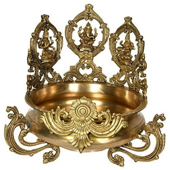 Urli with Lakshmi, Ganesha and Saraswati - Brass Statue