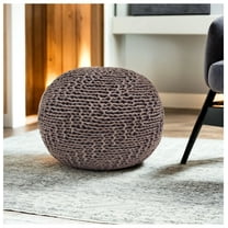 Round Knit Pouf - Modern Floor Cushion, Eco-Friendly PET Yarn, 20x20x14 Inch, Indoor Outdoor Ottoman, Cozy Home Decor Accent Light Brown PET