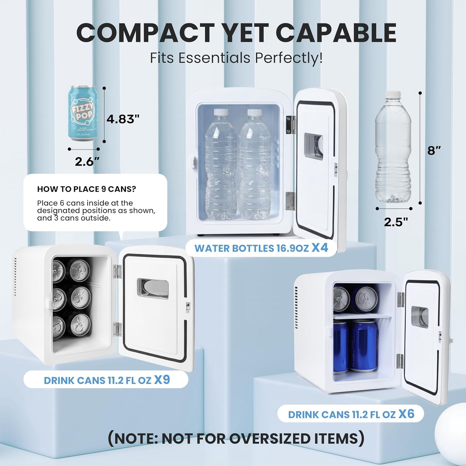 Simple Deluxe Mini Fridge with Observation Window, 6L/9 Can, Portable Warmer & Cooler, Personal Refrigerator, AC/DC, White New