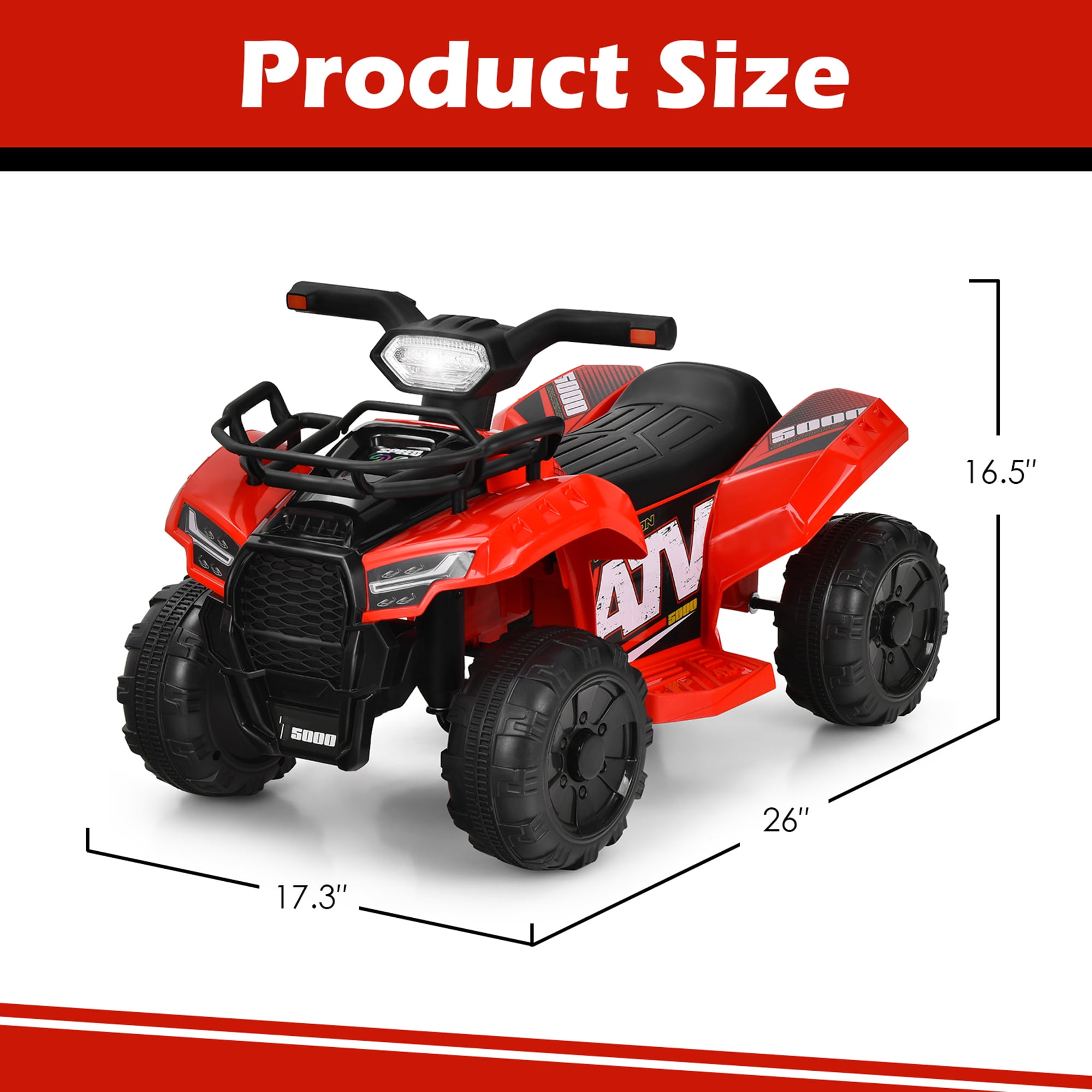 Gymax 6V 4 Wheels ATV Quad Ride On Car Kids Ride-On Toy w/ Music Horn LED Light Red
