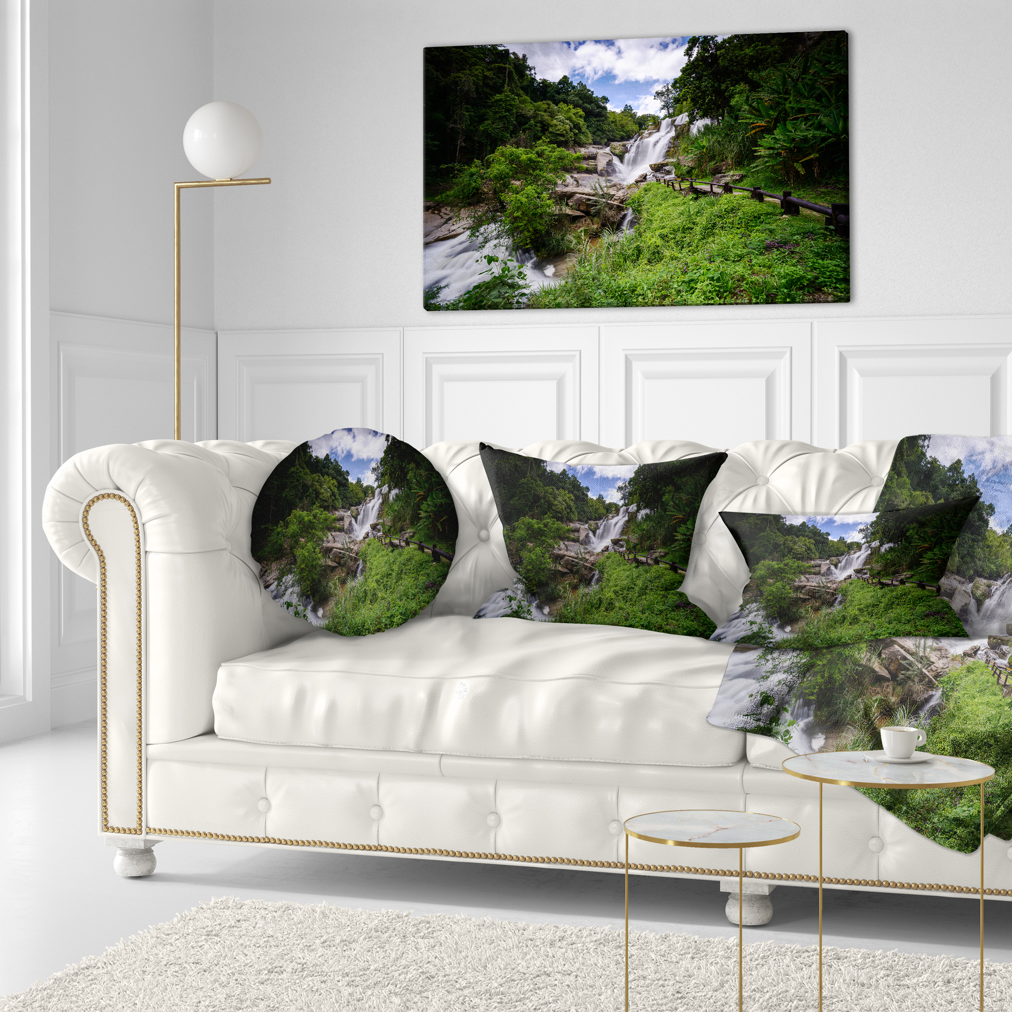 Designart Mae Klang Waterfall Thailand - Landscape Printed Throw Pillow - 12x20