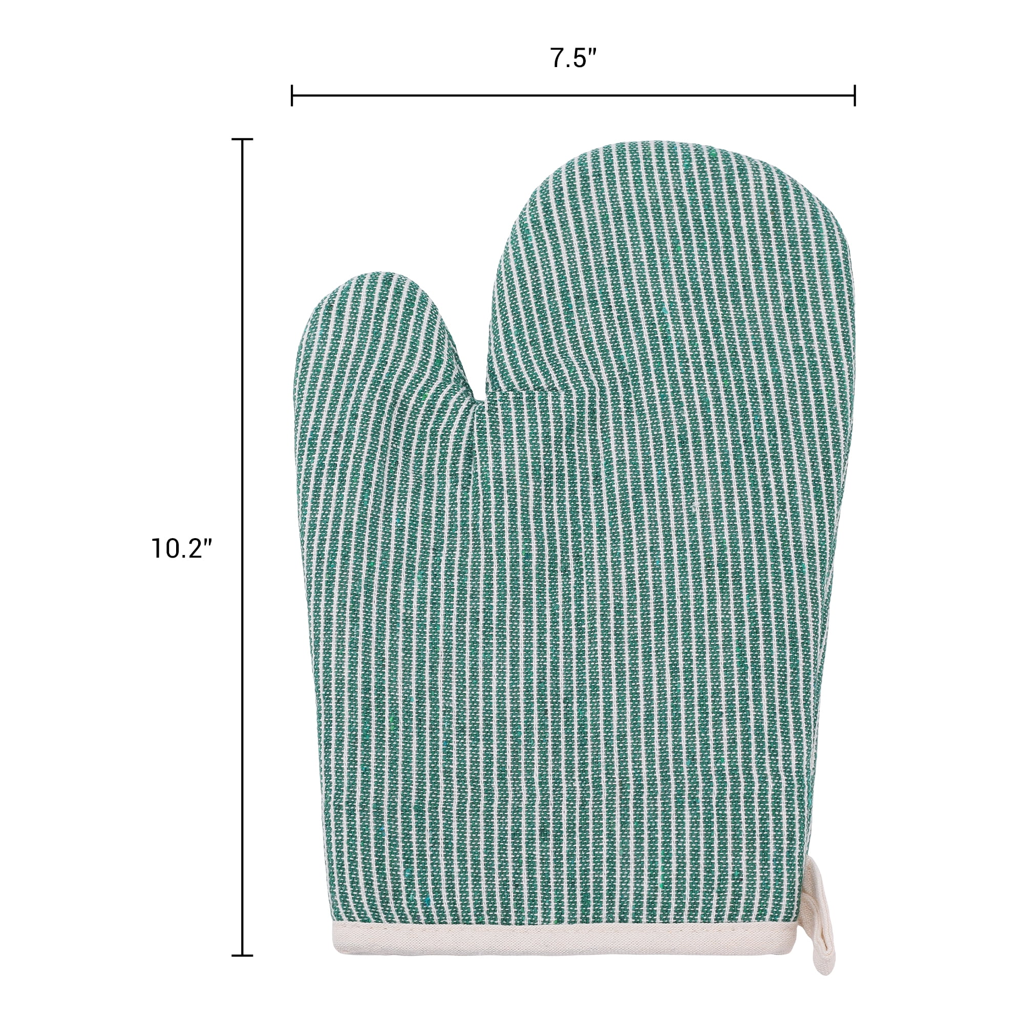 Unique Bargains Heat-Resistant Cooking Gloves Thick Cotton Lining Green 10.2x7.5inch