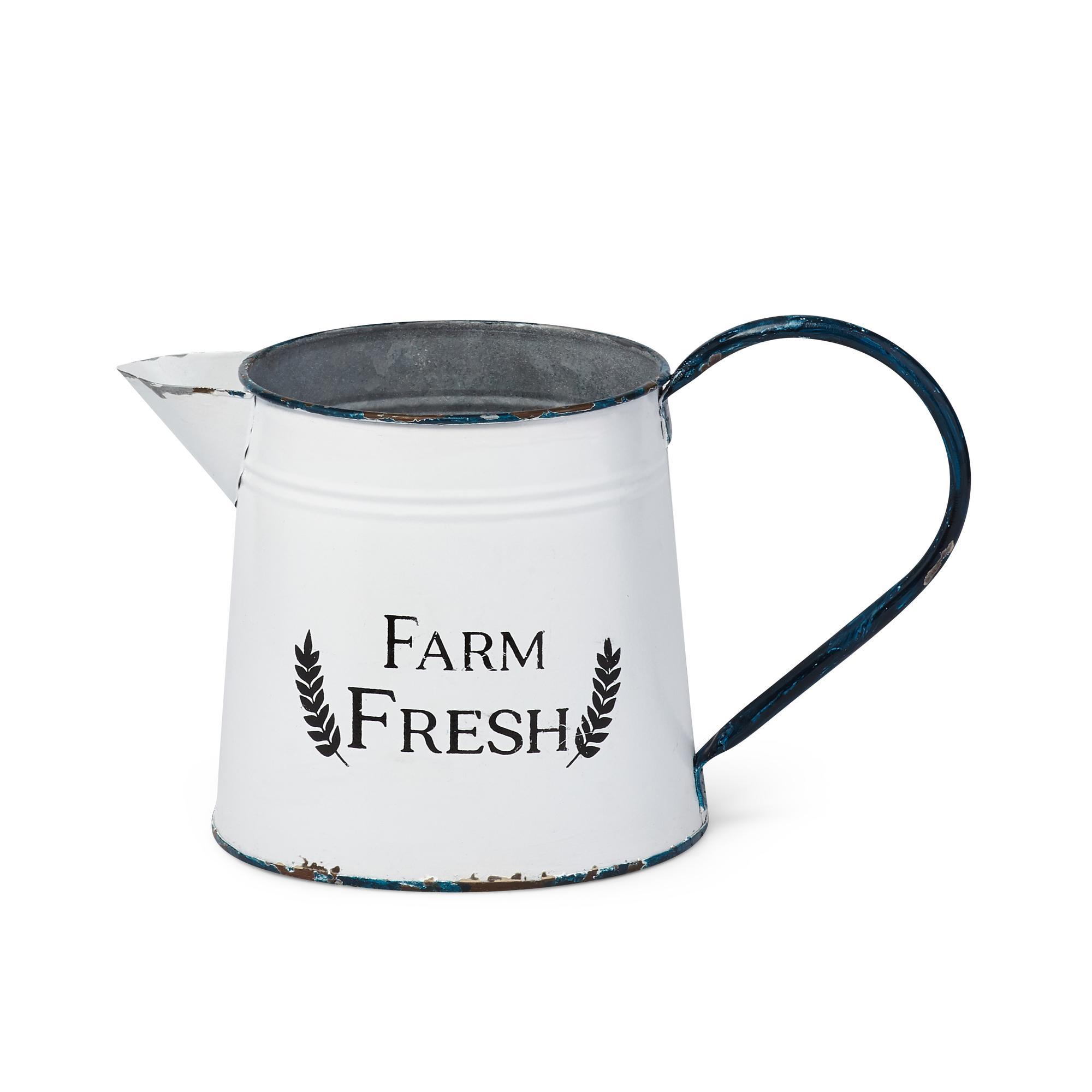 EEPHO Metal Decorative Pitcher with Side Handle and Rustic Accents; White;