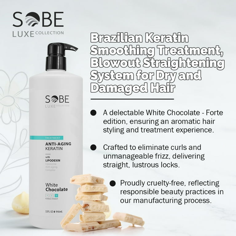 SOBE LUXE Brazilian Keratin Smoothing Treatment Blowout Straightening System for Dry and Damaged Hair 32 Oz White Chocolate Forte Sulfate Free Eliminates Curls and Frizz All Hair Types Walmart